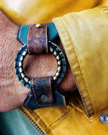 Leather Bracelet, Men Bracelet, Women Leather Jewelry, Leather Cuff, Unisex Bracelet,Boho Leather Jewelry, Green Leather Bracelet, Steampunk