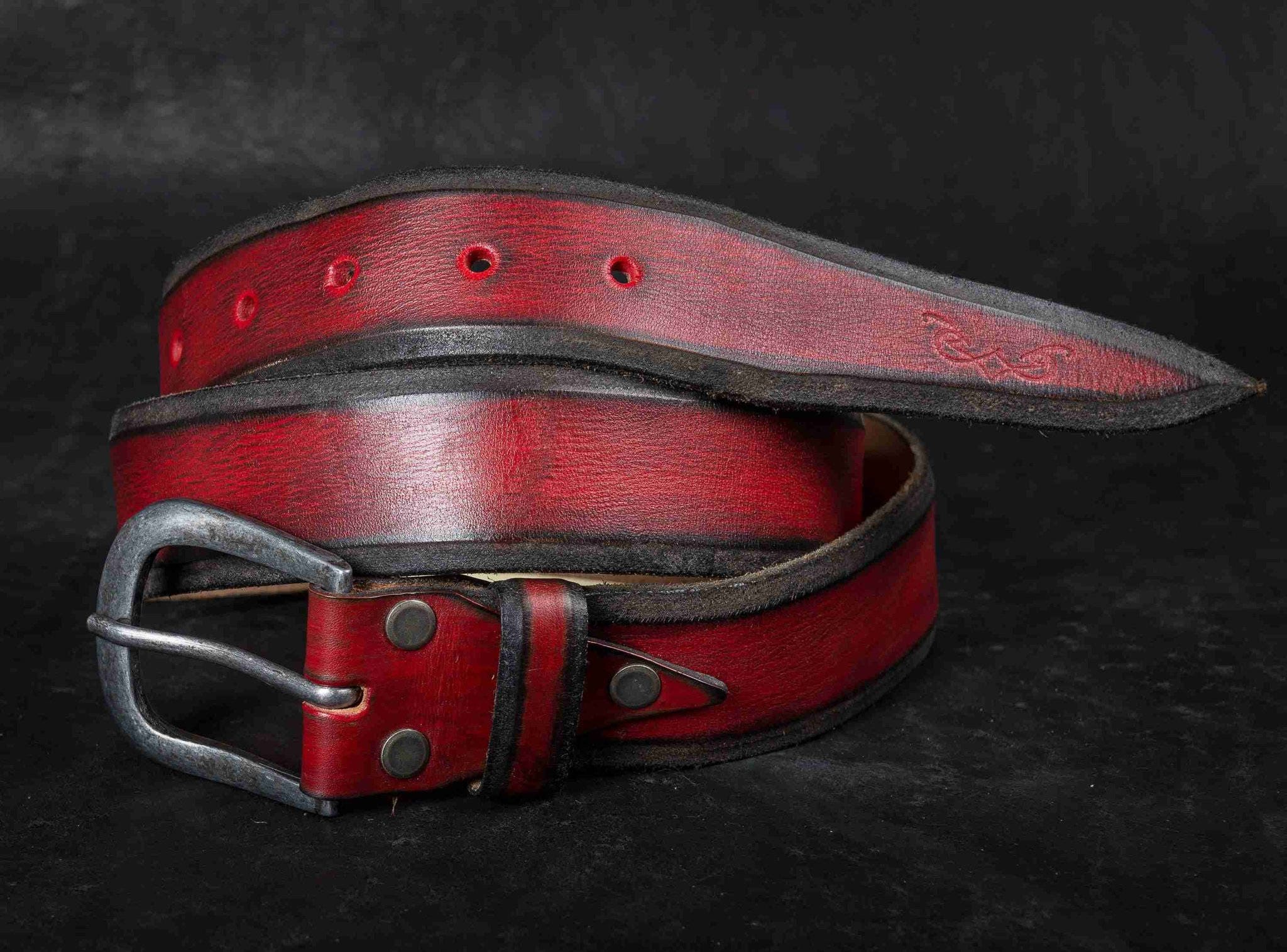 Red Leather Belt Vintage Style Unisex Mens Accessories for Father