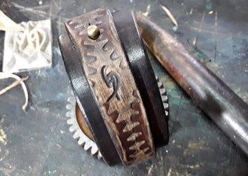 Brown Leather Steampunk Cuff Bracelet for Men - Mens Wrap Bracelet - Handcrafted Gift