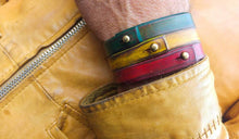 Rasta Leather Cuff Bracelet - Red Yellow Green - Handcrafted by Ishaor