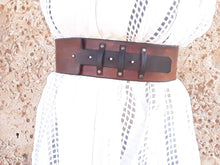 Ishaor Handmade Brown Leather Wide Waist Belt - Unique Artisan Gift for Women