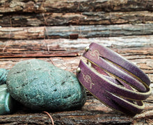 Mens Leather Cuff Bracelet - Genuine Purple Leather Wrap for a Masculine Look