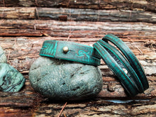 Mens Genuine Leather Cuff Bracelet with Turquoise Accents - Handcrafted Wrap Bracelet