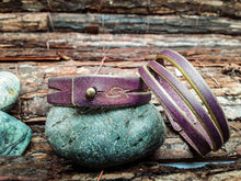 Mens Leather Cuff Bracelet - Genuine Purple Leather Wrap for a Masculine Look