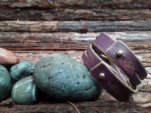 Mens Leather Cuff Bracelet - Genuine Purple Leather Wrap for a Masculine Look