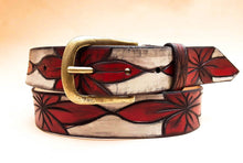 Handcrafted Carved Flower Leather Belt for Women  Boho White Belt  Tooled Floral Design  Unique Gift