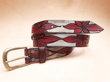 Handcrafted Carved Flower Leather Belt for Women  Boho White Belt  Tooled Floral Design  Unique Gift