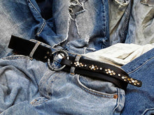 Rustic Mens Leather Belt - Wide Studded Artisan Design - Black Unique Mens Fashion Accessory