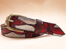 Handcrafted Carved Flower Leather Belt for Women  Boho White Belt  Tooled Floral Design  Unique Gift