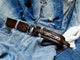 Mens Rustic Brown Leather Belt - Wide Artisan Design with Unique Rivet Accents