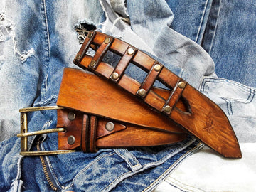 Buckle Belt - Fashion Leather Brown Western Cowcow Style - Unisex Mens Design