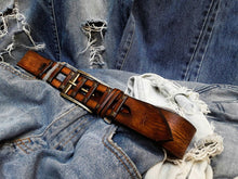 Buckle Belt - Fashion Leather Brown Western Cowcow Style - Unisex Mens Design