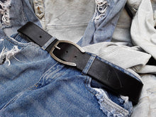 Personalized Black Leather Belt with Silver Horse Shoe Buckle - Mens Wide Belt Customizable and Stylish