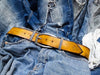 Handmade Yellow Leather Belt with Horseshoe Silver Buckle - Personalizable Gift for Your Loved One