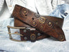 Dark Leather Mens Belt - Artistic Buckle Rustic Style Unique Fashion Accessory