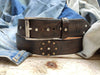 Handmade Motorcycle Gear Stamped Leather Belt with Rivets - Unique Design by IshaorUnique Stamped Leather Motorcycle Belt with Rivets - Handmade by Ishaor