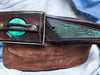 Mens Leather Belt - Quality Brown Belt with Turquoise Stone Buckle for Fathers Day and Special Occasions