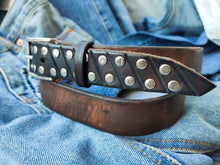 Original Ishaor Leather Dark Brown 3 cm Jeans Belt for Women - Rivetted Brown Leather Steam Punk Belt - Narrow Jeans Belt