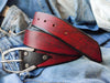 Wide Leather Belt - Red with Dark Wash