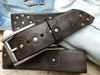 Handmade Motorcycle Gear Stamped Leather Belt with Rivets - Unique Design by Ishaor