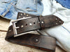 Handmade Motorcycle Gear Stamped Leather Belt with Rivets - Unique Design by IshaorUnique Stamped Leather Motorcycle Belt with Rivets - Handmade by Ishaor