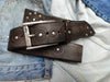 Handmade Motorcycle Gear Stamped Leather Belt with Rivets - Unique Design by IshaorUnique Stamped Leather Motorcycle Belt with Rivets - Handmade by Ishaor