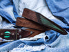 Mens Leather Belt - Quality Brown Belt with Turquoise Stone Buckle for Fathers Day and Special Occasions