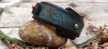 Unique Turquoise Leather Cuff Bracelet with Personalized Engraving