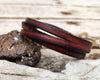 Mens Red Leather Bracelet - Genuine Leather Wrap Cuff with Clasp