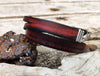 Mens Red Leather Bracelet - Genuine Leather Wrap Cuff with Clasp