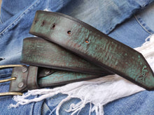 Personalized Handmade Turquoise Leather Belt with Brown Wash - Perfect Men's Gift for Style and Function, Unique and High-Quality Accessory