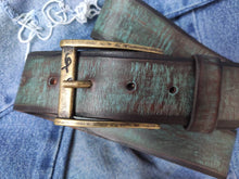 Personalized Handmade Turquoise Leather Belt with Brown Wash - Perfect Men's Gift for Style and Function, Unique and High-Quality Accessory