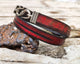 Mens Red Leather Bracelet - Genuine Leather Wrap Cuff with Clasp