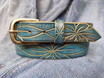 Women's Leather Rose Belt Belt Leather Women's Belt ,Flower Pattern, Turquoise belt,Waist Belt, Gold Belt ,Gift for her, Dress Belt