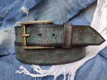 Personalized Handmade Turquoise Leather Belt with Brown Wash - Perfect Men's Gift for Style and Function, Unique and High-Quality Accessory