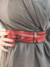 Red Leather Waist Belt - Handcrafted Unique Women's Leather Belt - Gift for Her