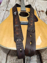 Brown Leather Guitar Strap with Ishaor Logo - Personalized Musician Gift