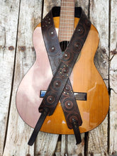 Leather Guitar Strap, brown leather guitar belt with Ishaor logo and triangle, personalized guitar strap, gift for musician,