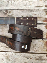 Brown Leather Guitar Strap with Ishaor Logo - Personalized Musician Gift