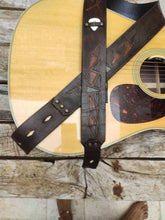 Leather Guitar Strap, brown leather guitar belt with Ishaor logo and triangle, personalized guitar strap, gift for musician,