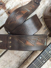 Leather Guitar Strap, brown leather guitar belt with Ishaor logo and triangle, personalized guitar strap, gift for musician,