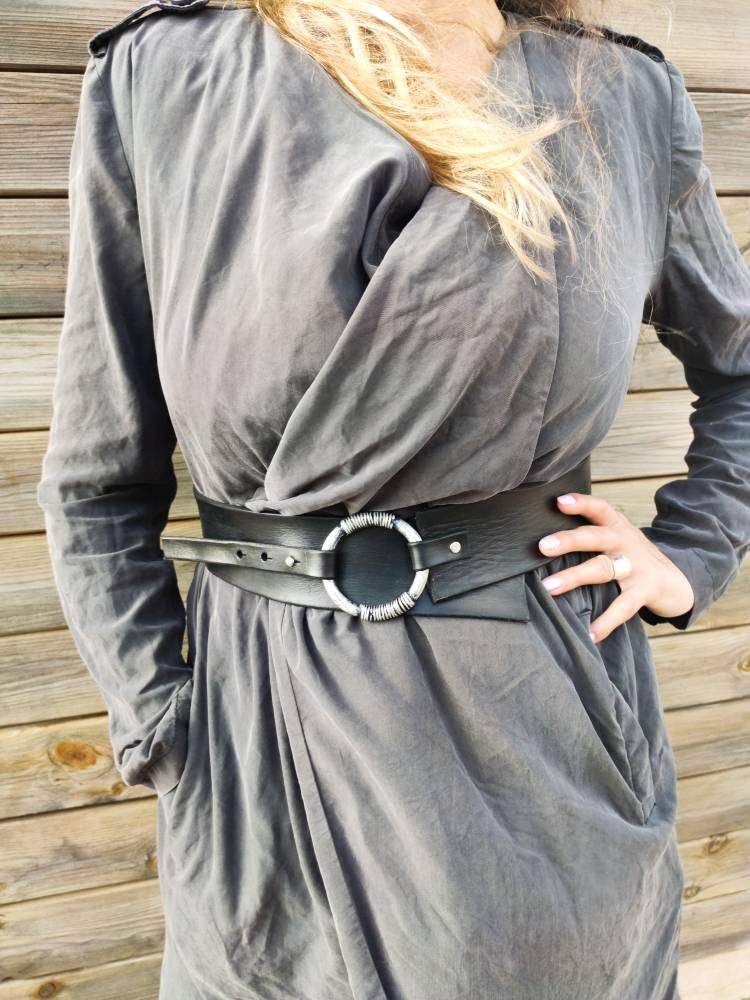 Personalized Black Leather Waist Belt - Wide Dress Belt for Women - Customizable Gift for Her