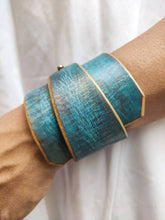 Turquoise Leather Wrap Bracelet - Handmade Boho Design for Women - Wide  Unique - with Gold Zina Bracelet