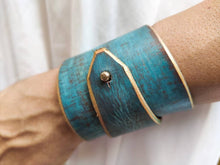 Turquoise Leather Wrap Bracelet - Handmade Boho Design for Women - Wide  Unique - with Gold Zina Bracelet