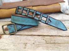 Blue Leather Belt Artisan Custom Design for Men Women