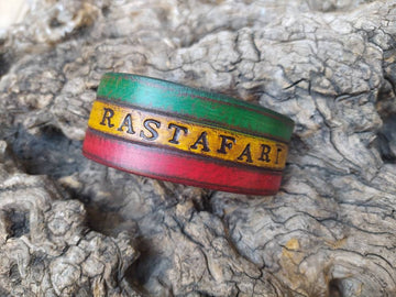 Rasta Leather Cuff Bracelet - Red Yellow Green - Handcrafted by Ishaor