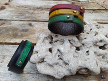 Rasta Leather Cuff Bracelet - Red Yellow and Green Wristband by Ishaor