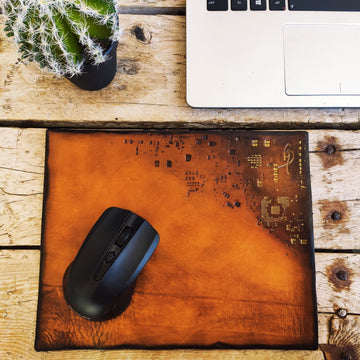 Handmade Personalized Leather Mousepad with Gold Stamping - Shades of Brown - Office or WFH Gift