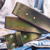 Handmade Green Leather Belt with Stunning Brown Wash Perfect for Stylish Jeans Lovers