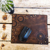 Handmade Leather Mousepad with Stamped Motorcycle Gear Rivets - Personalized Gift for Office or WFH Perfect for Bikers